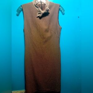 Escada Plaid Houndstooth Sheath Sleeveless Dress Neck tie Size 36